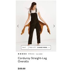 Madewell Corduroy Straight-Leg Overalls